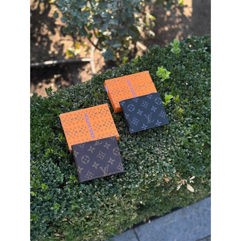 Гаманець Louis Vuitton чоловічий чорний шкіряний Лв портмоне шкіряний LV чоловічий Луї Вітон кардхолдер візитниця коричнева