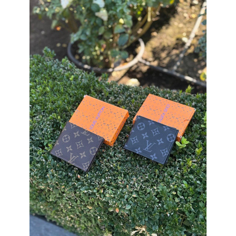Гаманець Louis Vuitton чоловічий чорний шкіряний Лв портмоне шкіряний LV чоловічий Луї Вітон кардхолдер візитниця коричнева