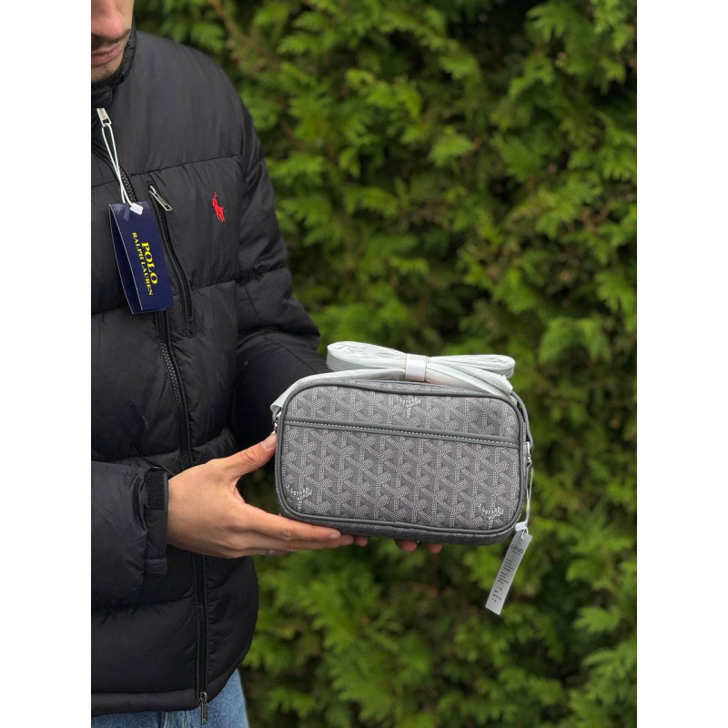Сумка Goyard сіра шкіряна сумка чоловіча через плече Гоярд барсетка чоловіча месенджер Гоярд сірий
