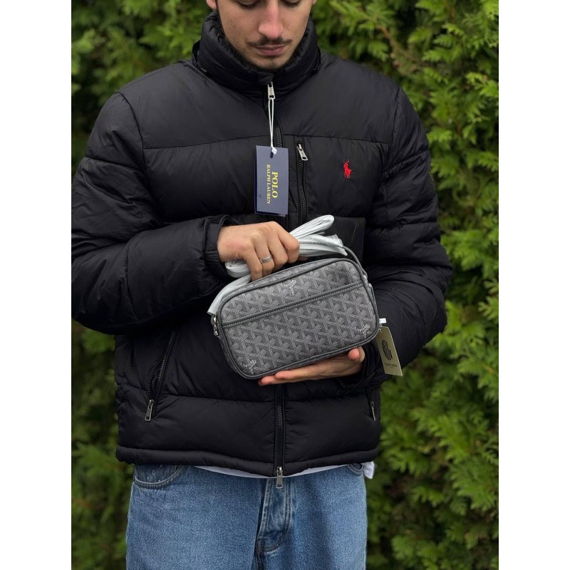 Сумка Goyard сіра шкіряна сумка чоловіча через плече Гоярд барсетка чоловіча месенджер Гоярд сірий