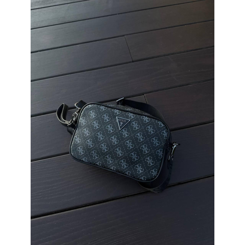 Сумка Guess кросбоді чорна сумка через плече месенджер Гесс чоловічий шкіряний барсетка чоловіча Гуес чорна