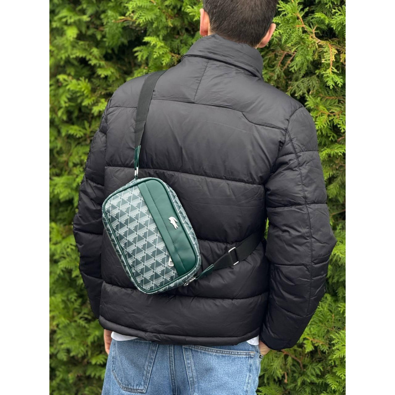 Сумка Lacoste зелена чоловіча барсетка через плече Лакост месенджер Лакоста шкіряний чоловіча сумка
