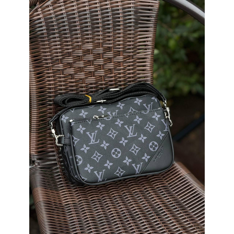 Сумка Louis Vuitton чоловіча чорна барсетка Лв через плече сумка Луї Вітон месенджер кросбоді шкіряний LV чорний