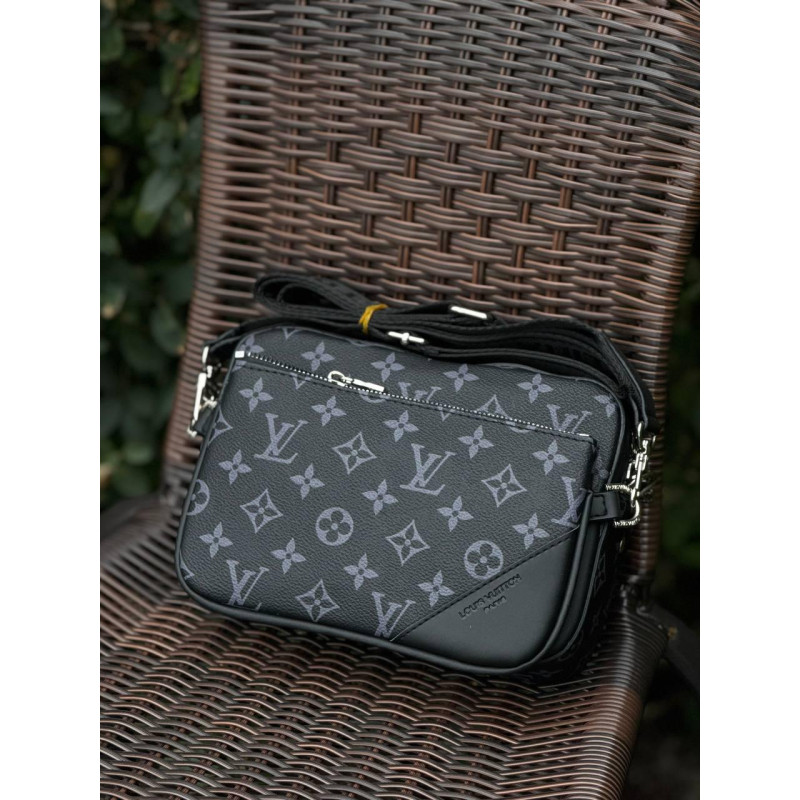 Сумка Louis Vuitton чоловіча чорна барсетка Лв через плече сумка Луї Вітон месенджер кросбоді шкіряний LV чорний