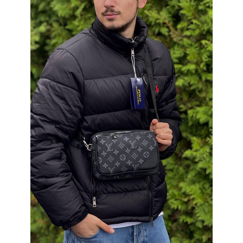 Сумка Louis Vuitton чоловіча чорна барсетка Лв через плече сумка Луї Вітон месенджер кросбоді шкіряний LV чорний