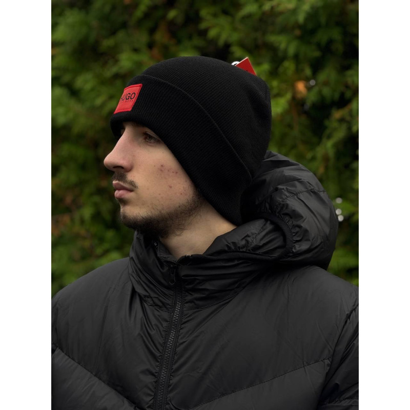 Шапка Hugo Boss чоловіча чорна чоловіча шапка Hugo чорна Х'юго Бос тепла зимова шапка вуха Хуго