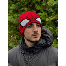 Шапка Spider Man чоловіча шапка на зиму червона Спайдер Мен шапка з людиною павуком чоловіча тепла зимова шапка