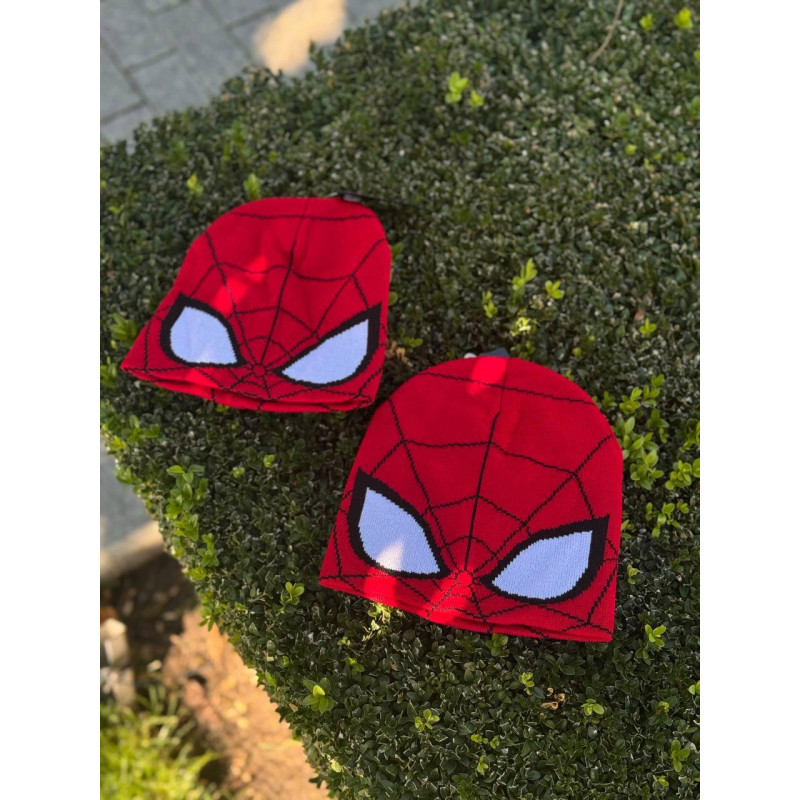 Шапка Spider Man чоловіча шапка на зиму червона Спайдер Мен шапка з людиною павуком чоловіча тепла зимова шапка