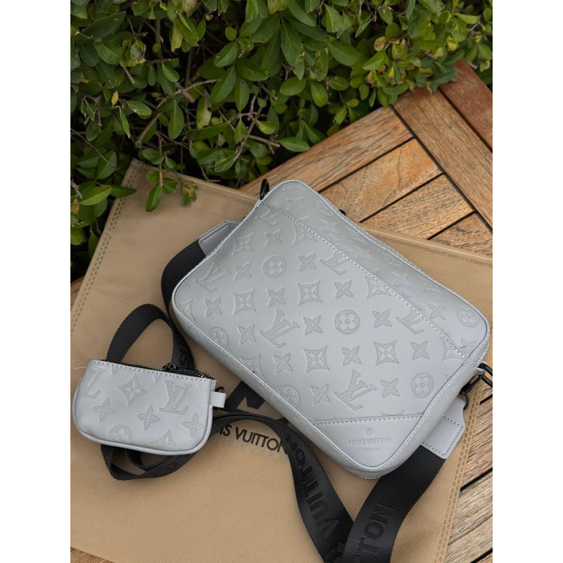 Сумка Louis Vuitton чоловіча сіра сумка Лв шкіряна барсетка через плече LV біла месенджер кросбоді 2в1 Луї Вітон