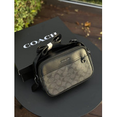 Сумка Coach крободі чоловіча чорна шкіряна барсетка Коач месенджер чоловічий через плече Коуч чорна