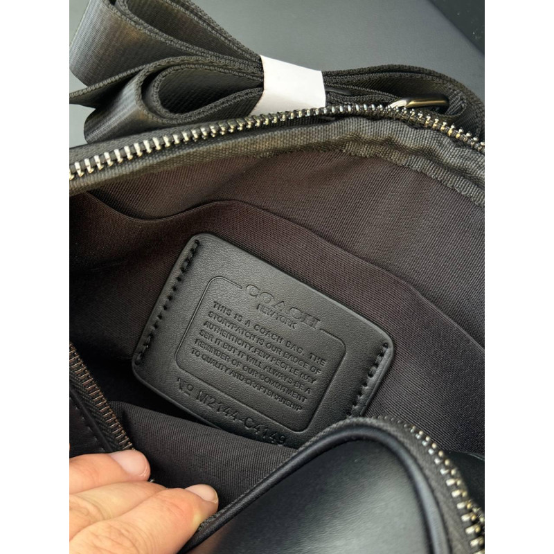 Сумка Coach крободі чоловіча чорна шкіряна барсетка Коач месенджер чоловічий через плече Коуч чорна