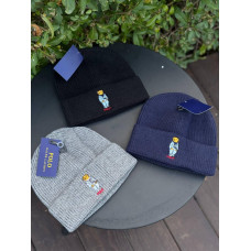 Шапка Polo Ralph Lauren Bear чоловіча Шапка Поло з ведмедиком чорна шапка на зиму Поло Ральф Лоурен темно-синя