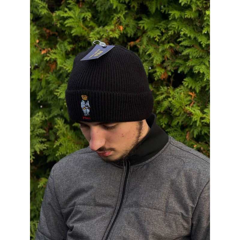 Шапка Polo Ralph Lauren Bear чоловіча Шапка Поло з ведмедиком чорна шапка на зиму Поло Ральф Лоурен темно-синя