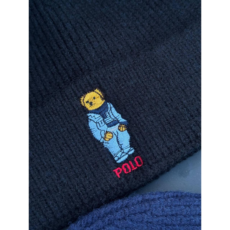 Шапка Polo Ralph Lauren Bear чоловіча Шапка Поло з ведмедиком чорна шапка на зиму Поло Ральф Лоурен темно-синя