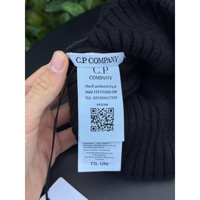 Шапка C.P. Company чоловіча чорна шапка Сп спортивна шапка з двома лінзами СП Компані чорна зимова шапка Сп