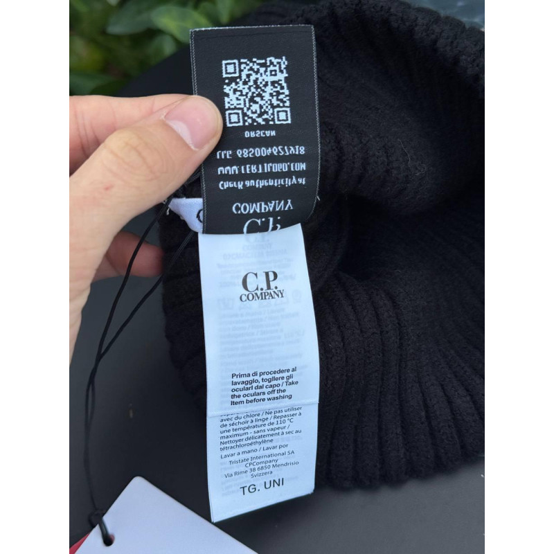 Шапка C.P. Company чоловіча чорна шапка Сп спортивна шапка з двома лінзами СП Компані чорна зимова шапка Сп