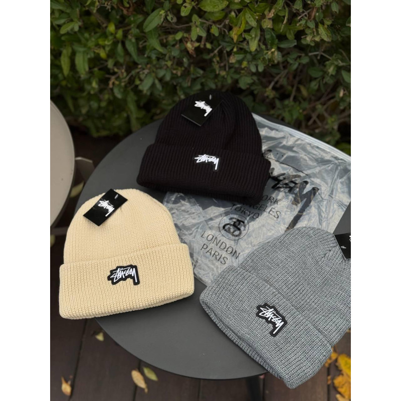 Шапка Stussy 3D Logo зимова шапка Стуссі 3д лого чорна шапка Стуссі чоловіча зимова шапка сіра Стусі