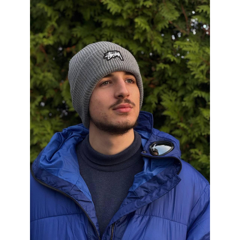 Шапка Stussy 3D Logo зимова шапка Стуссі 3д лого чорна шапка Стуссі чоловіча зимова шапка сіра Стусі