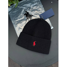 Шапка Polo Ralph Lauren чорна чоловіча шапка Поло Ральф Лоурен чорна тепла зимова шапка Поло Ральф