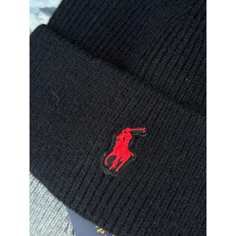 Шапка Polo Ralph Lauren чорна чоловіча шапка Поло Ральф Лоурен чорна тепла зимова шапка Поло Ральф