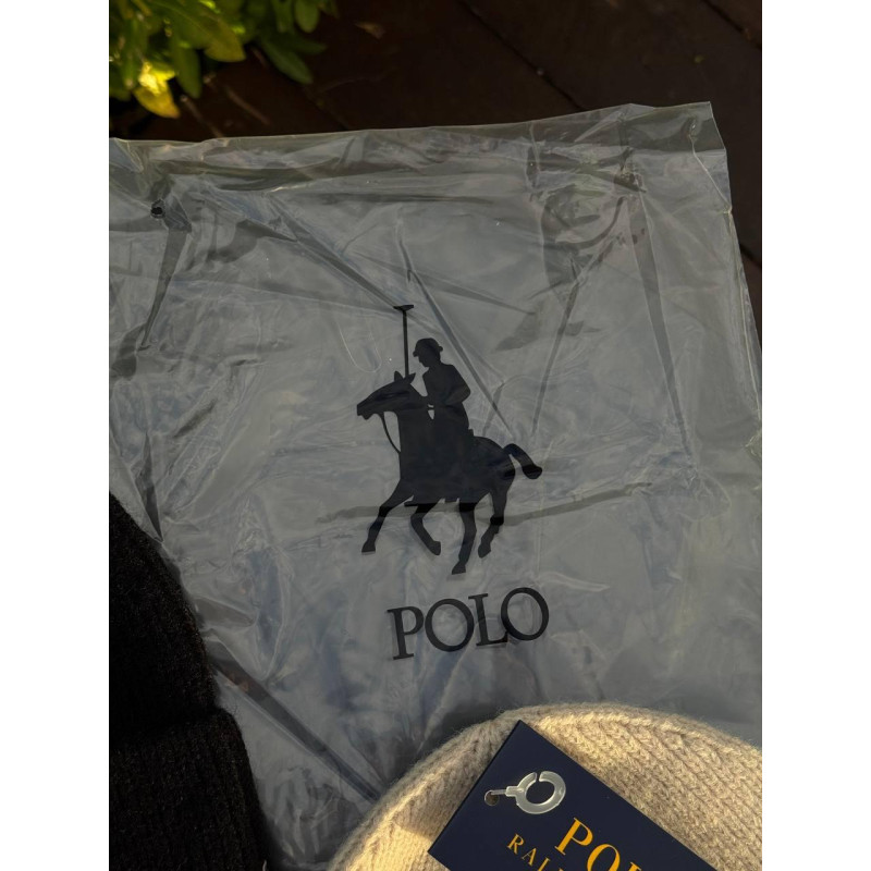 Шапка Polo Ralph Lauren чорна чоловіча шапка Поло Ральф Лоурен чорна тепла зимова шапка Поло Ральф
