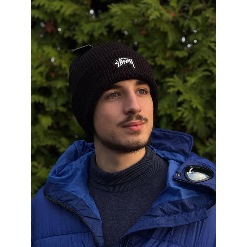 Шапка Stussy 3D logo Чоловіча чорна шапка стусі 3Д Лого зимова спортивна шапка стусі 3Д логотип