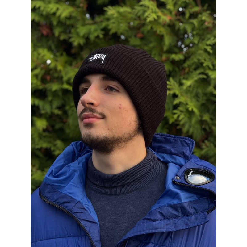 Шапка Stussy 3D logo Чоловіча чорна шапка стусі 3Д Лого зимова спортивна шапка стусі 3Д логотип
