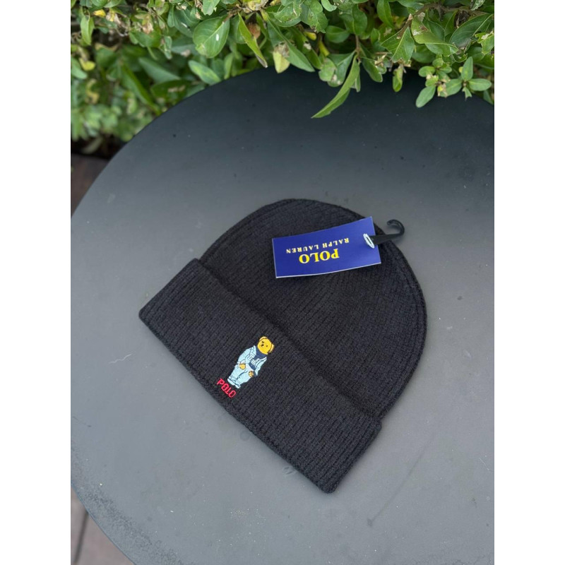 Шапка Polo Ralph Lauren з ведмедиком чорна чоловіча шапка Поло Ральф Лоурен чорна спортивна зимова Шапка Поло з ведмедиком