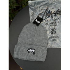Шапка Stussy 3D Logo чоловіча шапка сіра Стуссі 3д спортивна зимова шапка сіра Стусі стасі на зиму