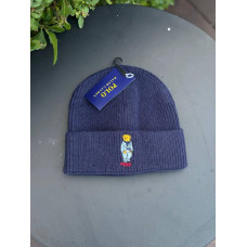Шапка Поло з ведмедиком темно синя чоловіча шапка Polo Ralph Lauren з ведмедиком синя чоловіча зимова шапка