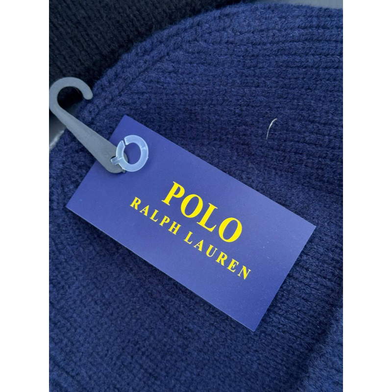 Шапка Поло з ведмедиком темно синя чоловіча шапка Polo Ralph Lauren з ведмедиком синя чоловіча зимова шапка