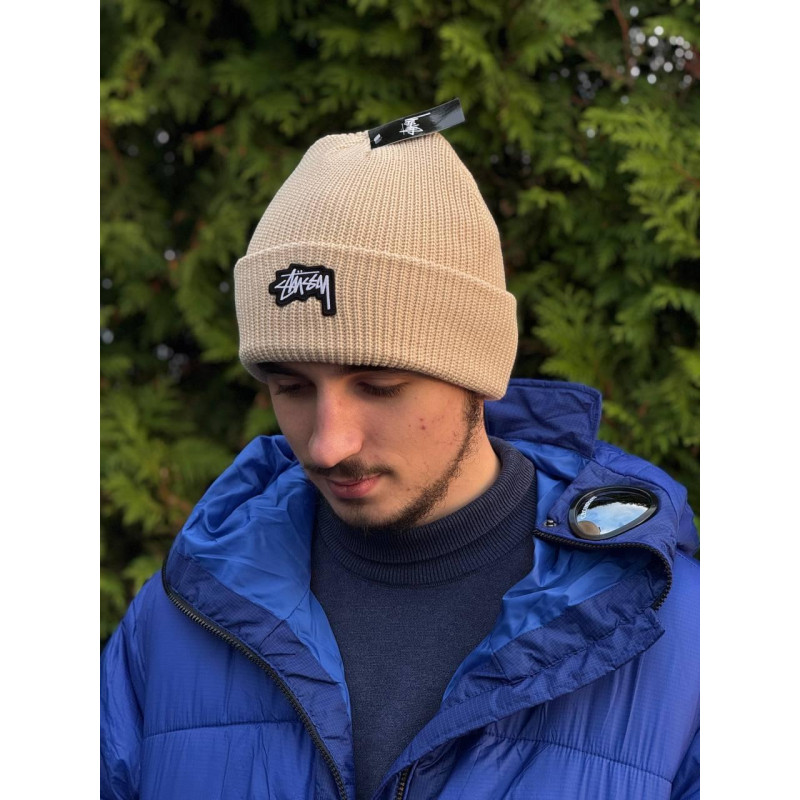 Шапка Stussy чоловіча бежева шапка стусі чорна спортивна шапка Стусі 3Д Логотип