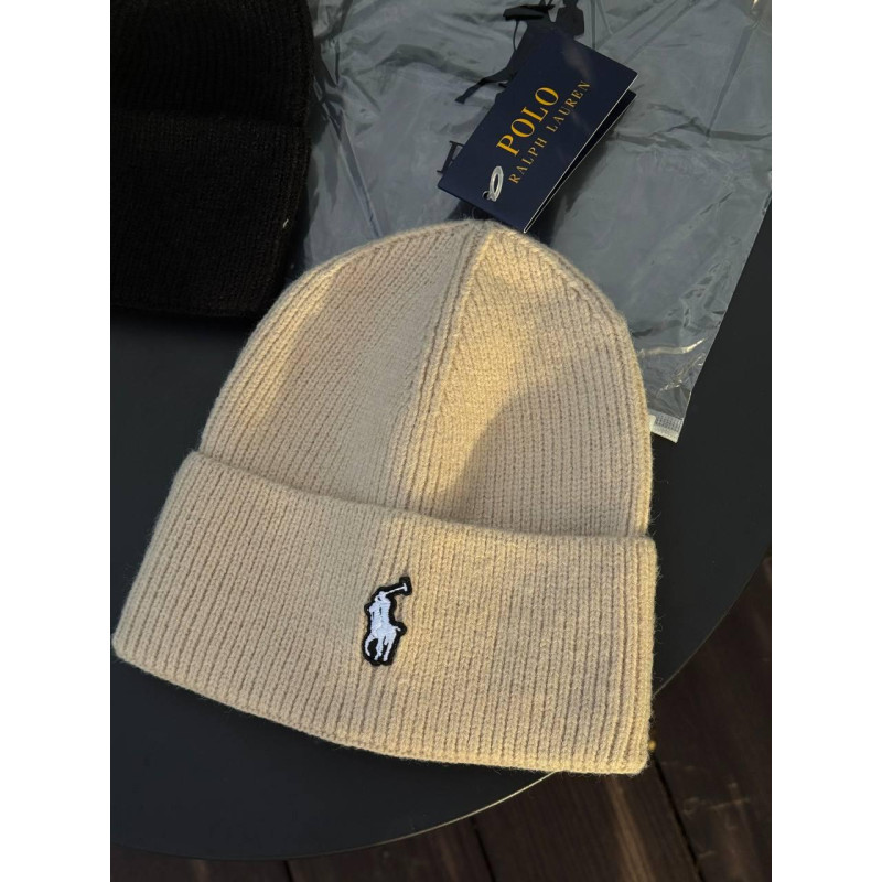 Шапка Polo Ralph Lauren бежева шапка поло ральф Лоурен чоловіча бежева шапка Поло на зиму тепла шапка