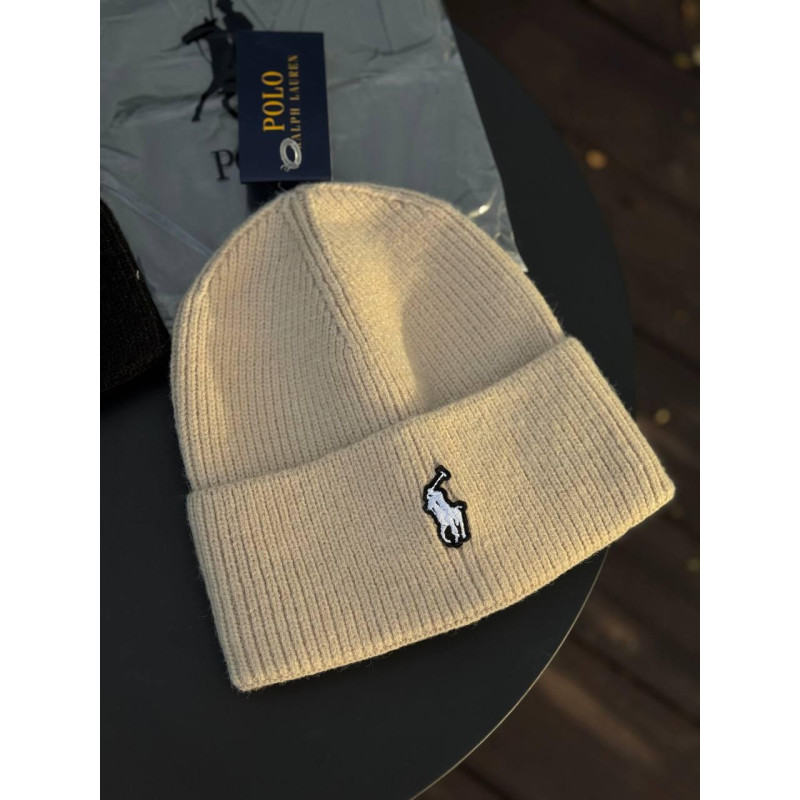 Шапка Polo Ralph Lauren бежева шапка поло ральф Лоурен чоловіча бежева шапка Поло на зиму тепла шапка