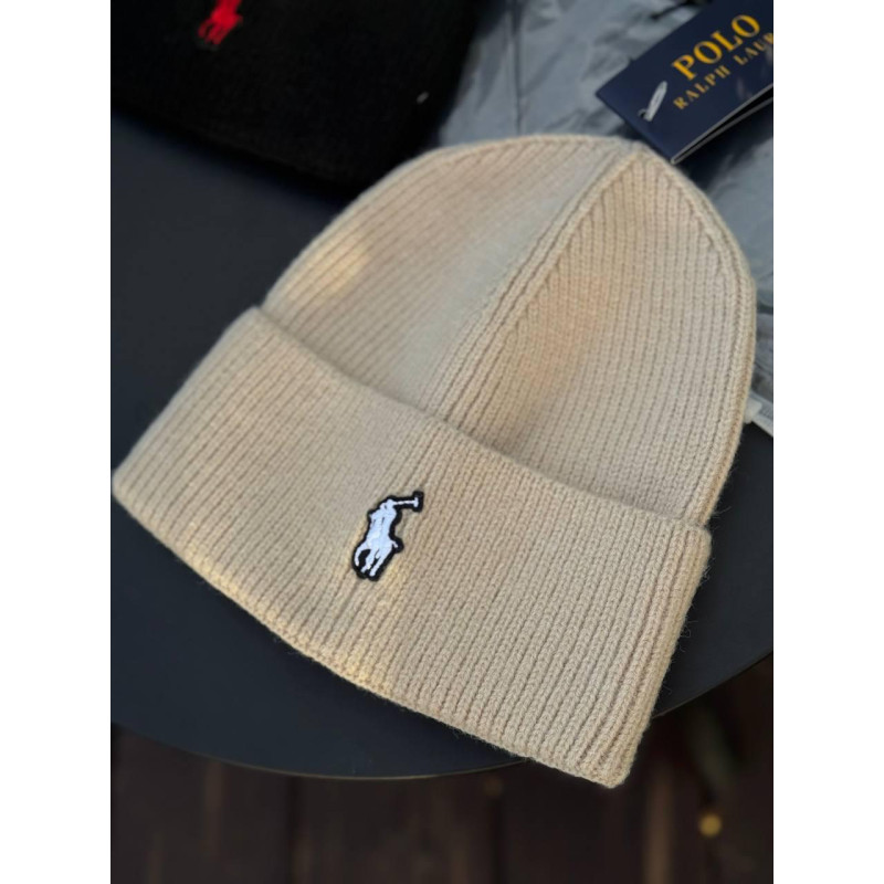 Шапка Polo Ralph Lauren бежева шапка поло ральф Лоурен чоловіча бежева шапка Поло на зиму тепла шапка