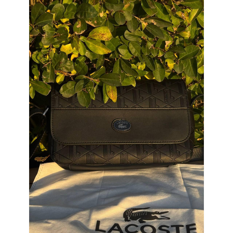 Сумка Lacoste monogram чорна чоловіча сумка Лакост монограм чорна через плече барсетка Лакост чоловіча шкіряна