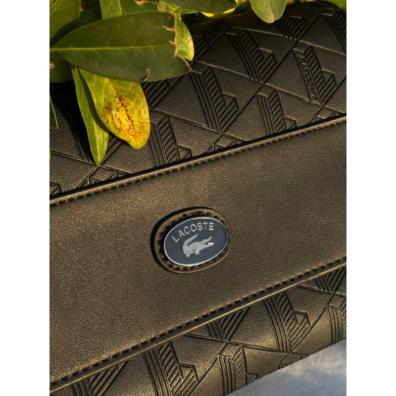Сумка Lacoste monogram чорна чоловіча сумка Лакост монограм чорна через плече барсетка Лакост чоловіча шкіряна