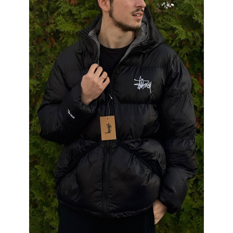 Пуховик Stussy 800 fit чоловічий чорний пуховик з сірим Стуссі чоловіча чорна куртка Стусі пуховик Stusy зимовий