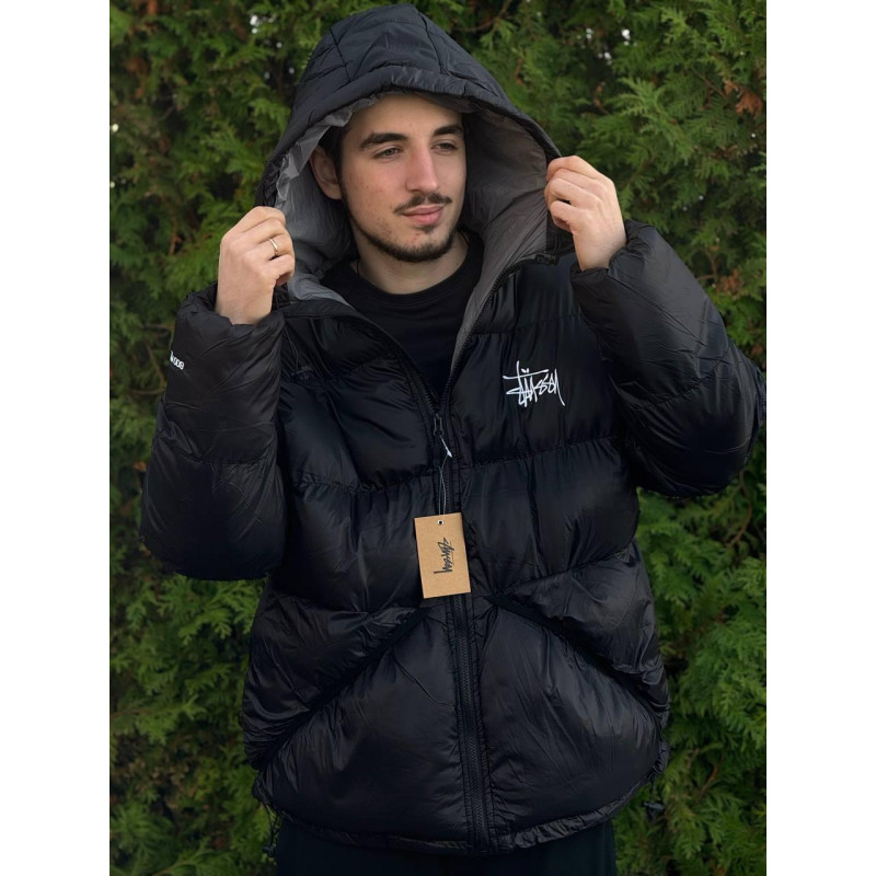 Пуховик Stussy 800 fit чоловічий чорний пуховик з сірим Стуссі чоловіча чорна куртка Стусі пуховик Stusy зимовий