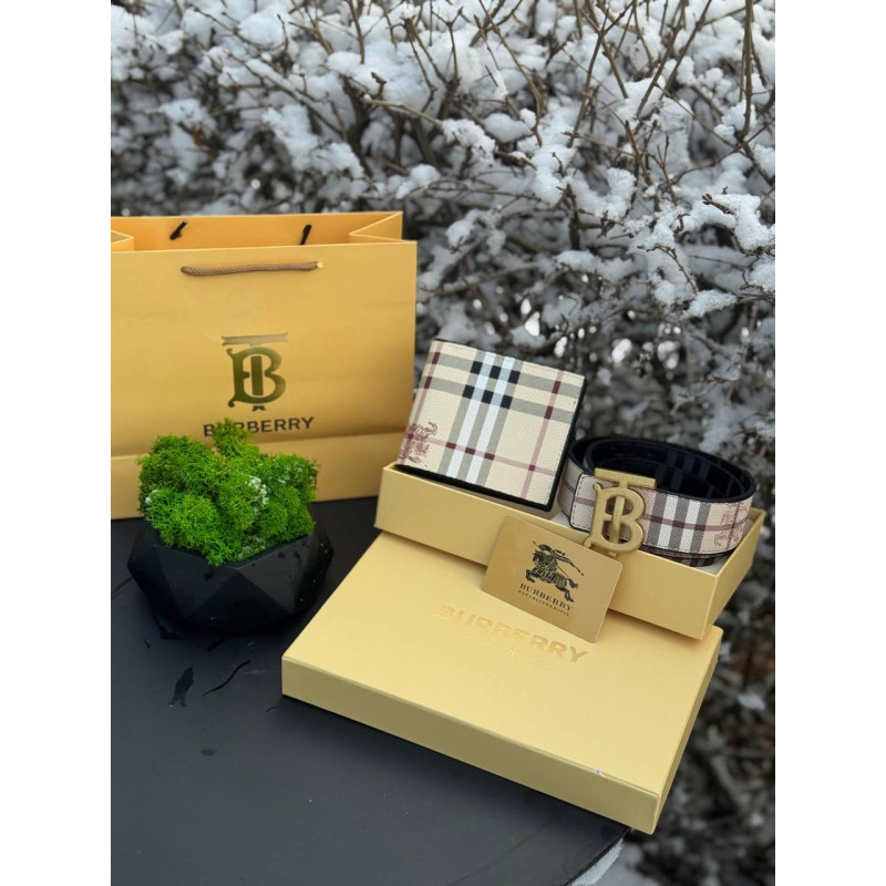 Набір Burberry чоловічий набір набір Барбері бежевий ремінь + гаманець набір ремінь Барбері чорний 110 см