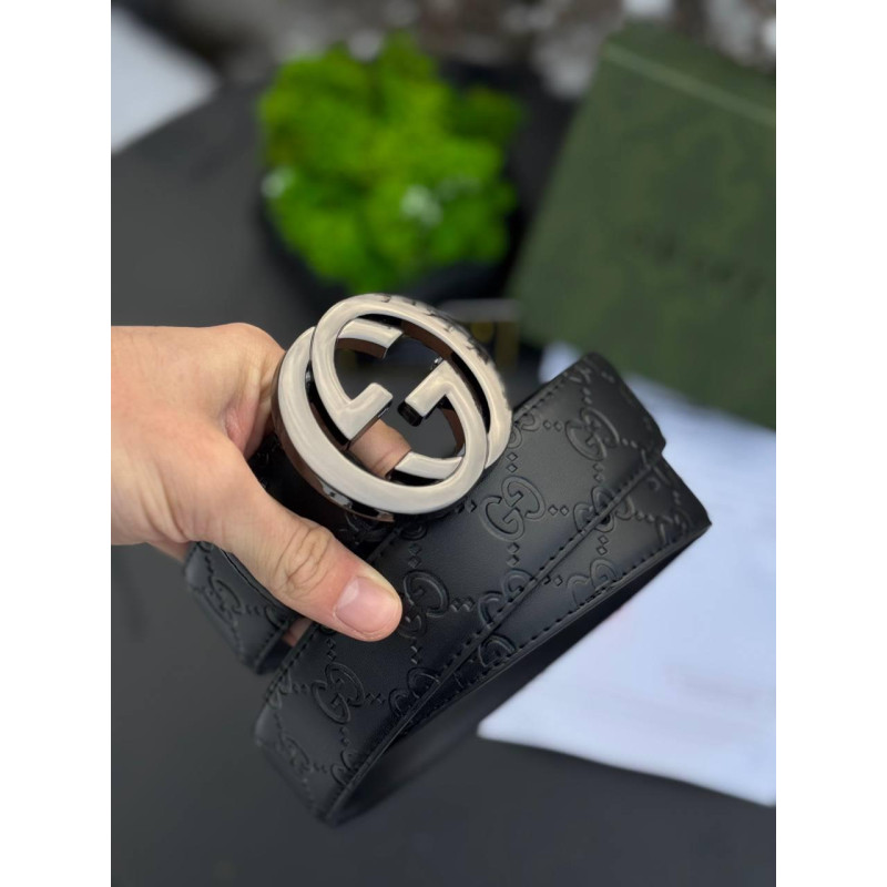 Ремінь Gucci монограм чоловічий з коробкою чорний ремінь Гуччі шкіряний спортивний Гучі пояс на джинси