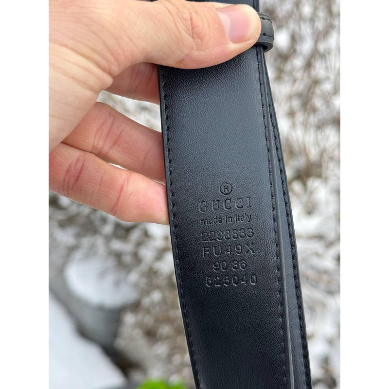 Ремінь Gucci монограм чоловічий з коробкою чорний ремінь Гуччі шкіряний спортивний Гучі пояс на джинси