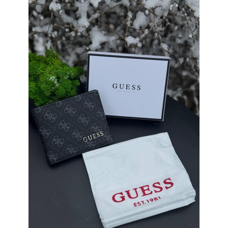 Гаманець Guess чоловічий чорний гаманець Гуес сірий шкіряний портмоне Гуес чорний спортивний гаманець