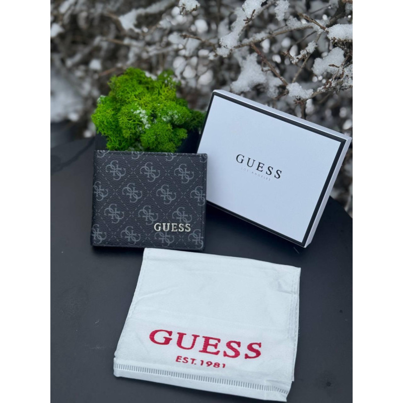 Гаманець Guess чоловічий чорний гаманець Гуес сірий шкіряний портмоне Гуес чорний спортивний гаманець