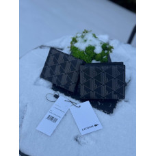 Гаманець Lacoste чорний чоловічий гаманець Лакост спортивний шкіряний Лакот портмоне клатч чоловічий