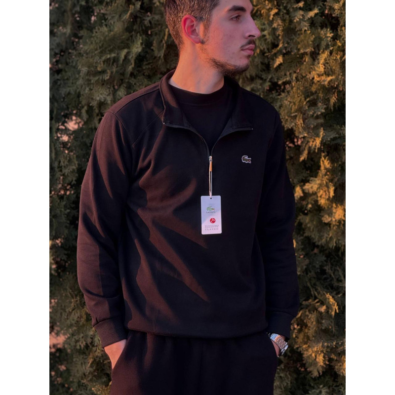 Полузамок Lacoste черный 1/3 зип мужской спортивный Полузамок Лакост 1/3 Зипка Лаксота мужская