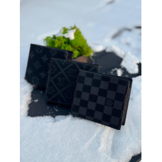 Гаманець Louis Vuitton шкірний чорний чоловічий гаманець Лв Луї Вітон спортивний шаховий портмоне LV