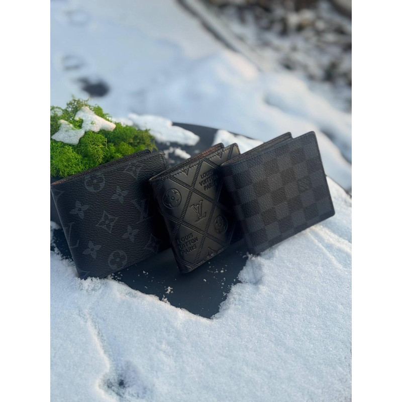 Гаманець Louis Vuitton шкірний чорний чоловічий гаманець Лв Луї Вітон спортивний шаховий портмоне LV
