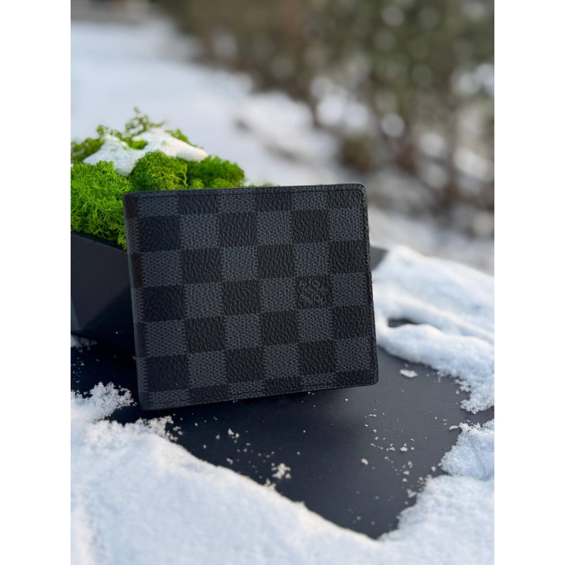 Гаманець Louis Vuitton шкірний чорний чоловічий гаманець Лв Луї Вітон спортивний шаховий портмоне LV
