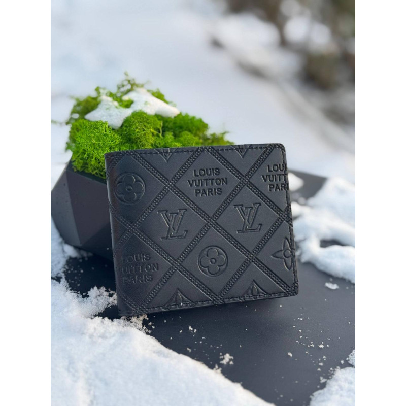 Гаманець Louis Vuitton шкірний чорний чоловічий гаманець Лв Луї Вітон спортивний шаховий портмоне LV